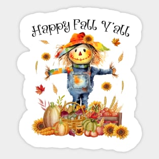 Happy Fall Yall Thanksgiving Halloween Scarecrow Pumpkin Sticker